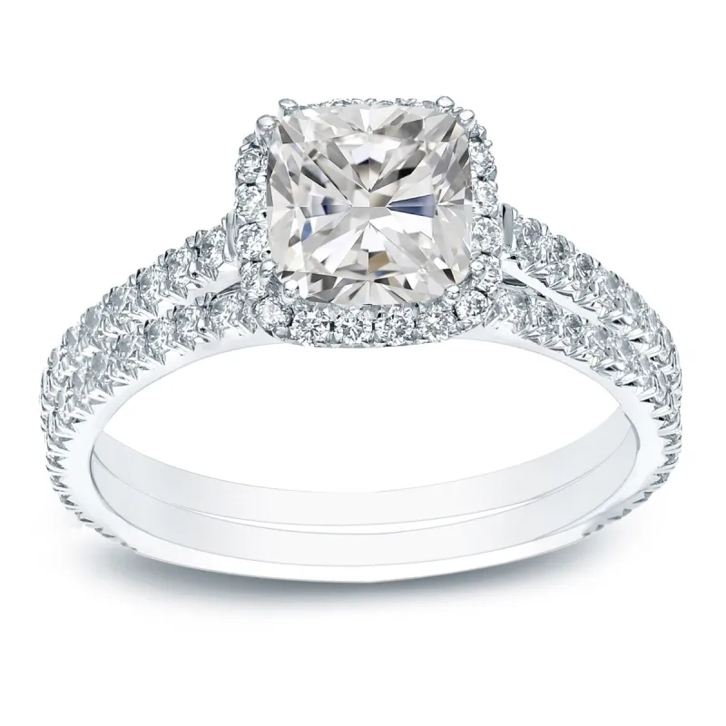 Auriya 2ctw Cushion-cut Halo Diamond Engagement Ring Set 14k Gold Certified sold by Zulily