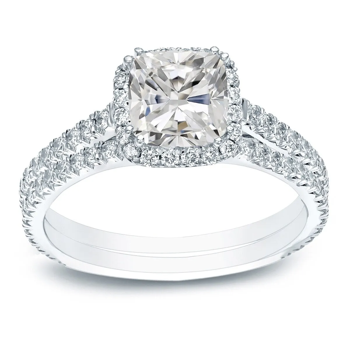 Auriya 2ctw Cushion-cut Halo Diamond Engagement Ring Set 14k Gold Certified sold by Zulily