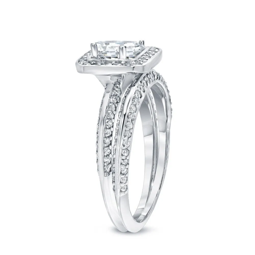 Auriya Modern 1 1/2ct TDW Princess-cut Diamond Halo Engagement Ring Set 14k White Gold Certified sold by Zulily product image thumbnail 2