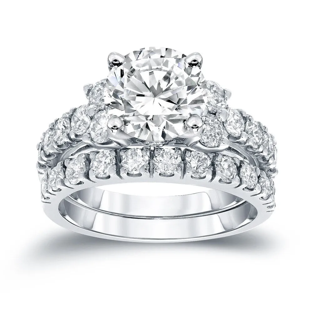 Auriya 3 1/2ctw Round Diamond Engagement Ring Set 14k Gold Certified sold by Zulily