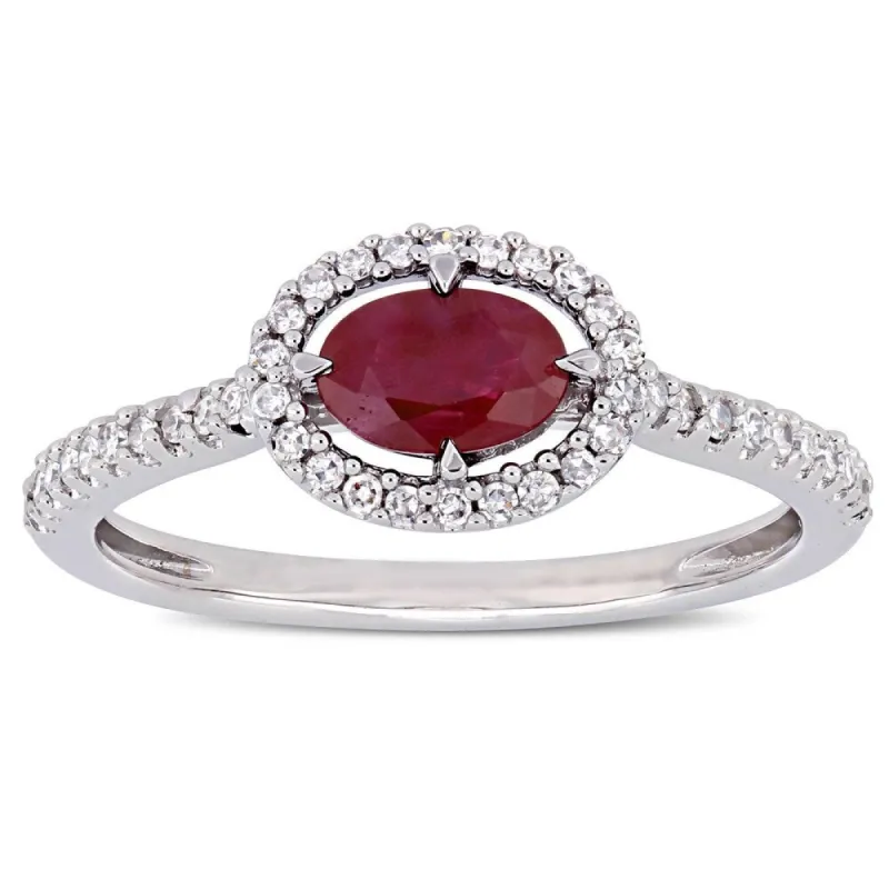 Miadora 14k White Gold Ruby and 1/5ct TDW Diamond Floating Oval Halo Engagement Ring sold by Zulily