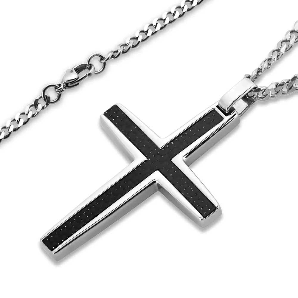 Men's Carbon Fiber Inlay Medium Cross Stainless Steel Pendant sold by Zulily product image thumbnail 2
