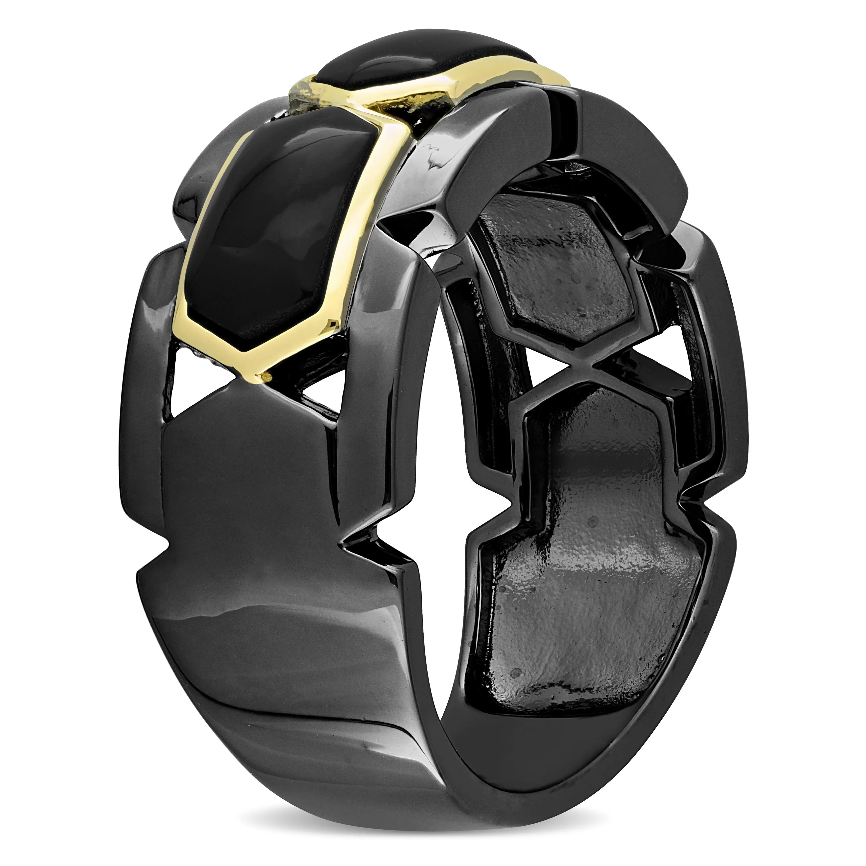 Miadora 2 3/8ct TDW Black Onyx Mens Ring in Black Rhodium and Yellow Plated Sterling Silver sold by Zulily product image thumbnail 2