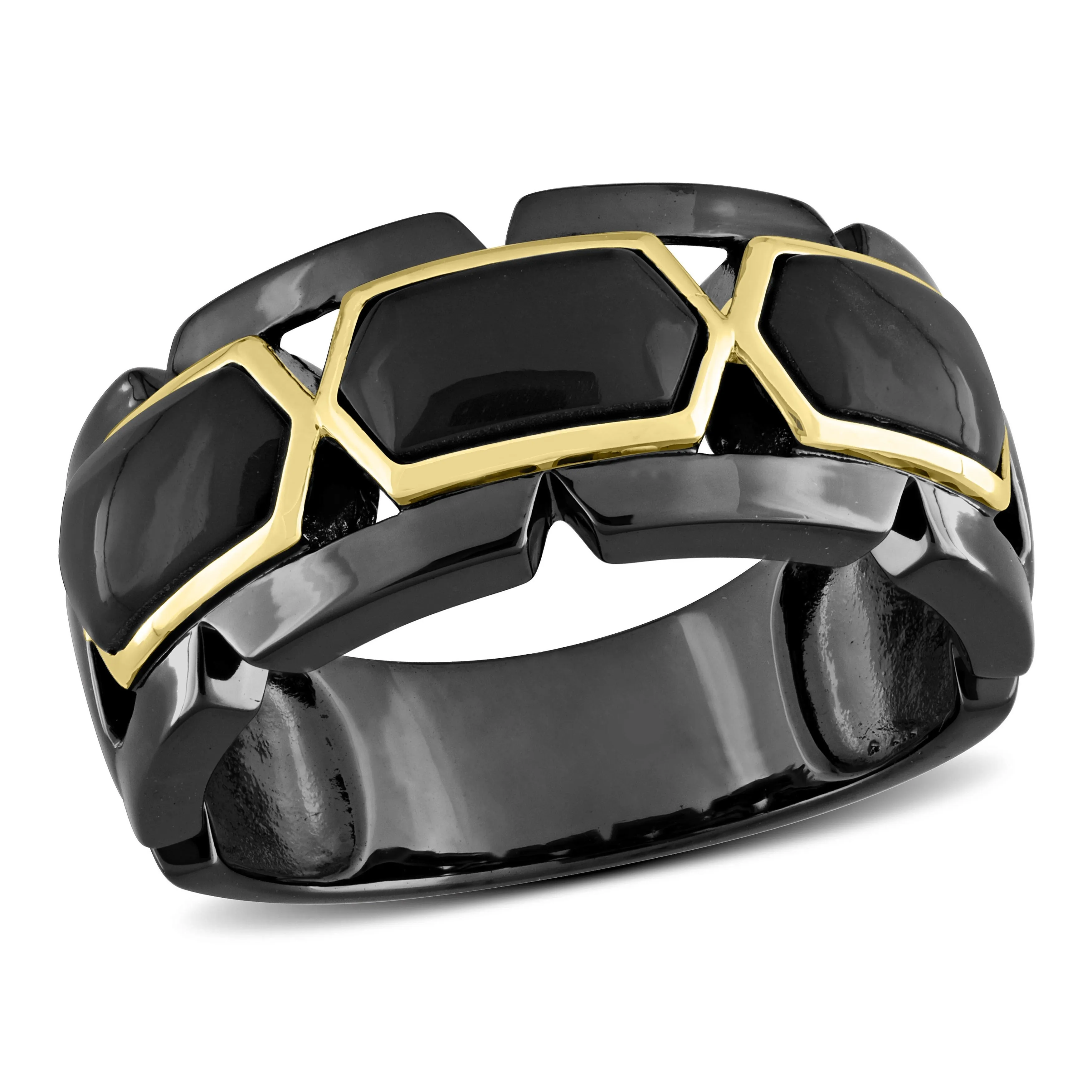 Miadora 2 3/8ct TDW Black Onyx Mens Ring in Black Rhodium and Yellow Plated Sterling Silver sold by Zulily