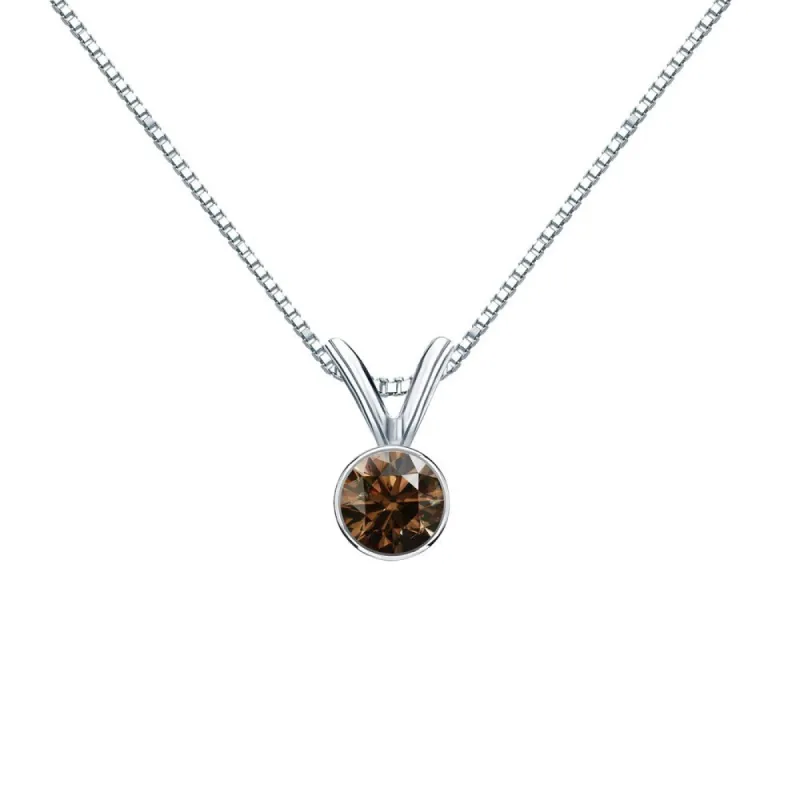 Auriya 14k Gold 1/4ct TDW Round Bezel-Set Brown Diamond Solitaire Necklace (SI1-SI2) sold by Zulily