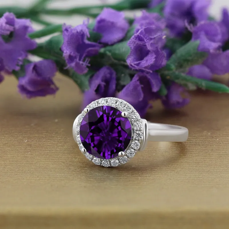 Auriya 2 1/5ct Round Purple Amethyst and Halo Diamond Engagement Ring 1/4ctw 14k Gold sold by Zulily