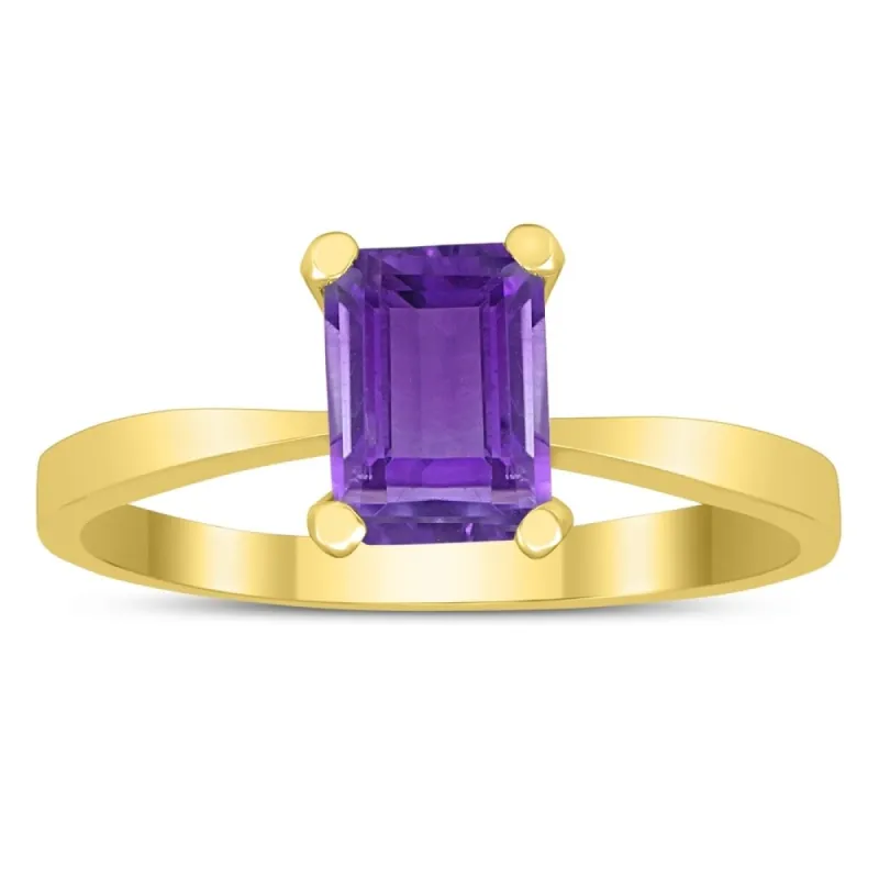 Emerald Shaped 7X5MM Amethyst Solitaire Ring in 10K Yellow Gold made by Zulily