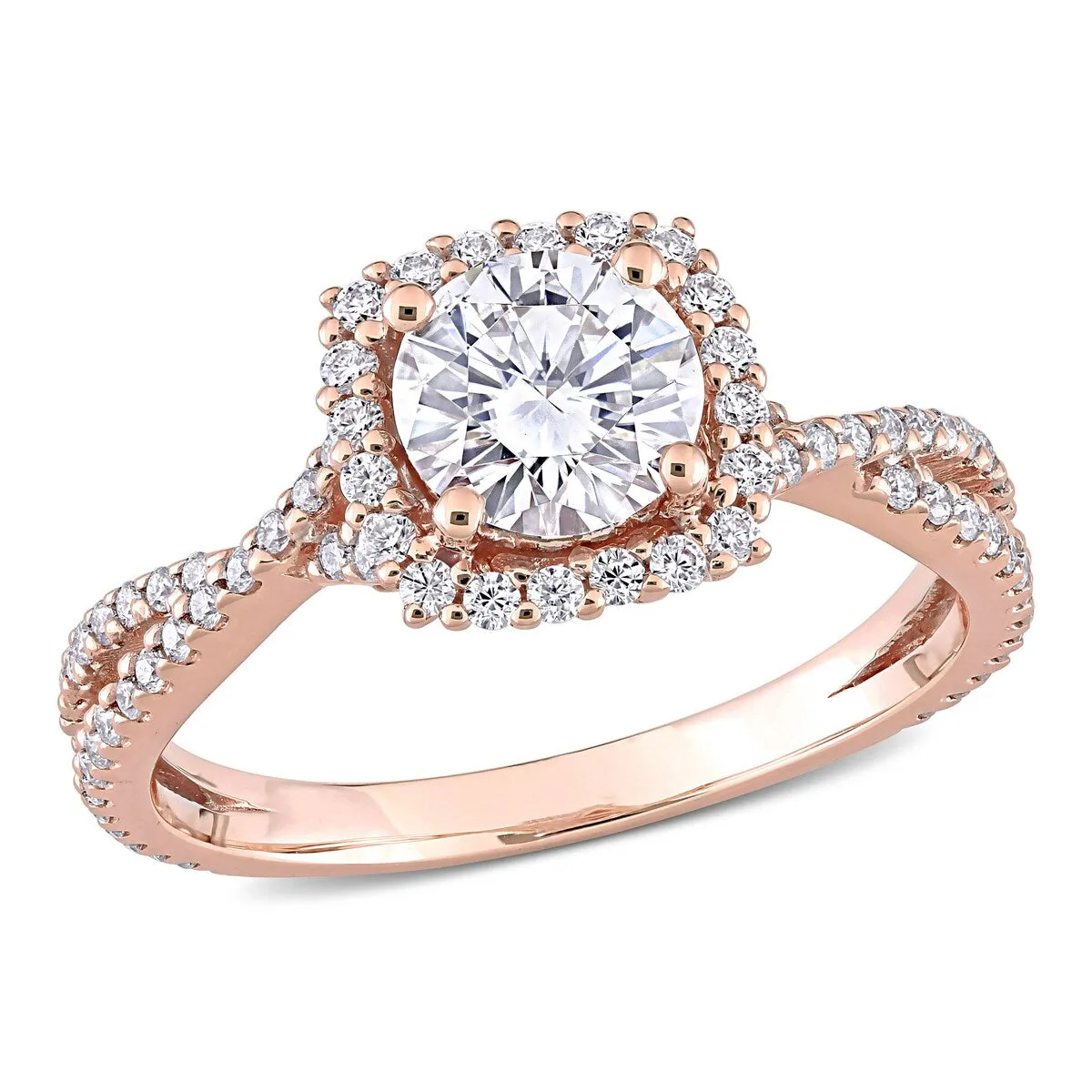 Miadora 1 1/2ct DEW Moissanite Halo Crossover Engagement Ring in 10k Rose Gold sold by Zulily product image thumbnail 3
