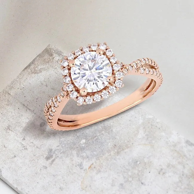 Miadora 1 1/2ct DEW Moissanite Halo Crossover Engagement Ring in 10k Rose Gold sold by Zulily product image thumbnail 5