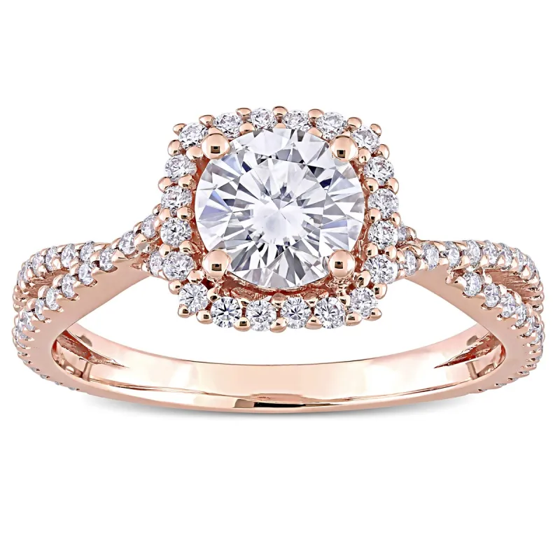 Miadora 1 1/2ct DEW Moissanite Halo Crossover Engagement Ring in 10k Rose Gold sold by Zulily