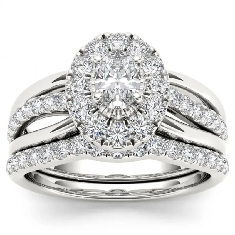 De Couer 14k White Gold 1ct TDW Oval Shape Diamond Halo Bridal Set sold by Zulily