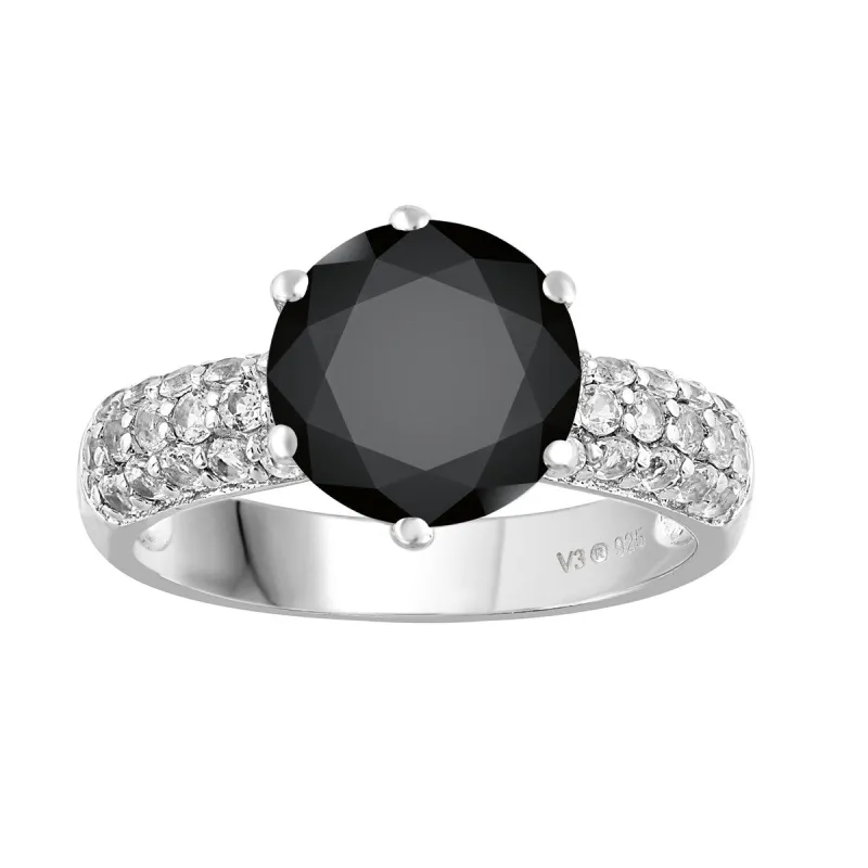 Sterling Silver with Black Diamond and White Topaz Solitaire Ring sold by Zulily