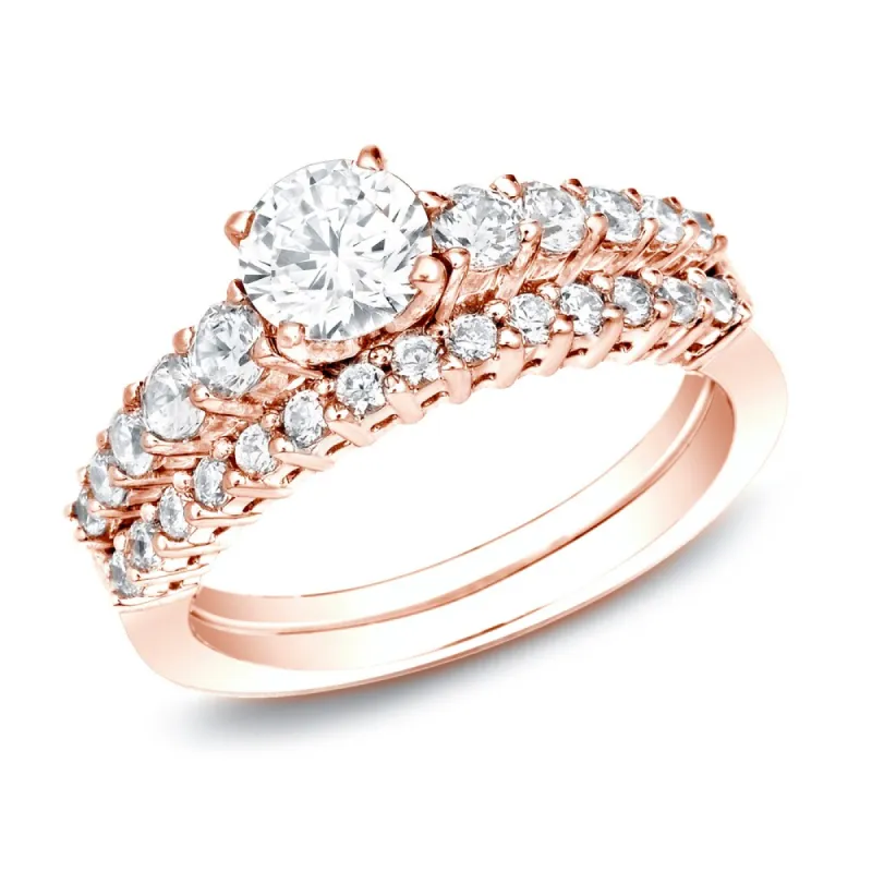 Auriya 14k Rose Gold 1ctw Classic Side-stone Diamond Engagement Ring Set sold by Zulily
