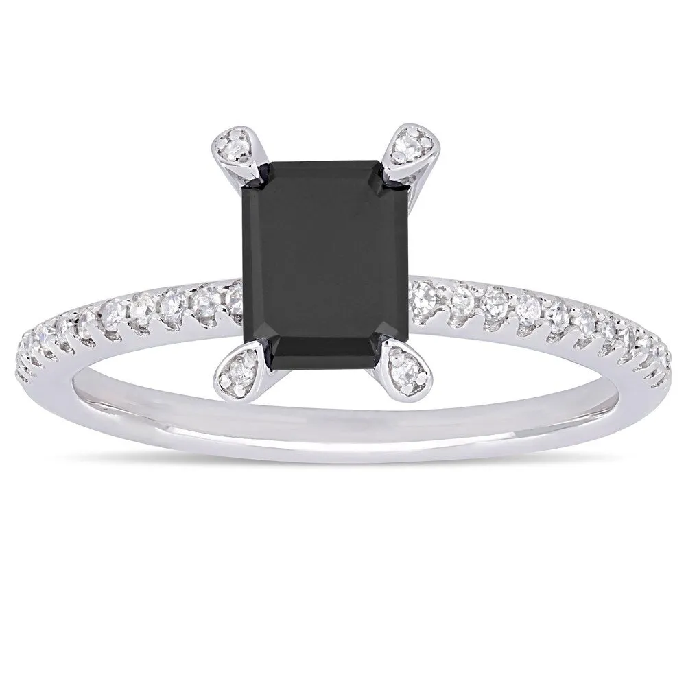Miadora 10k White Gold 1 1/10ct TDW Emerald-cut Black and White Diamond Engagement Ring sold by Zulily