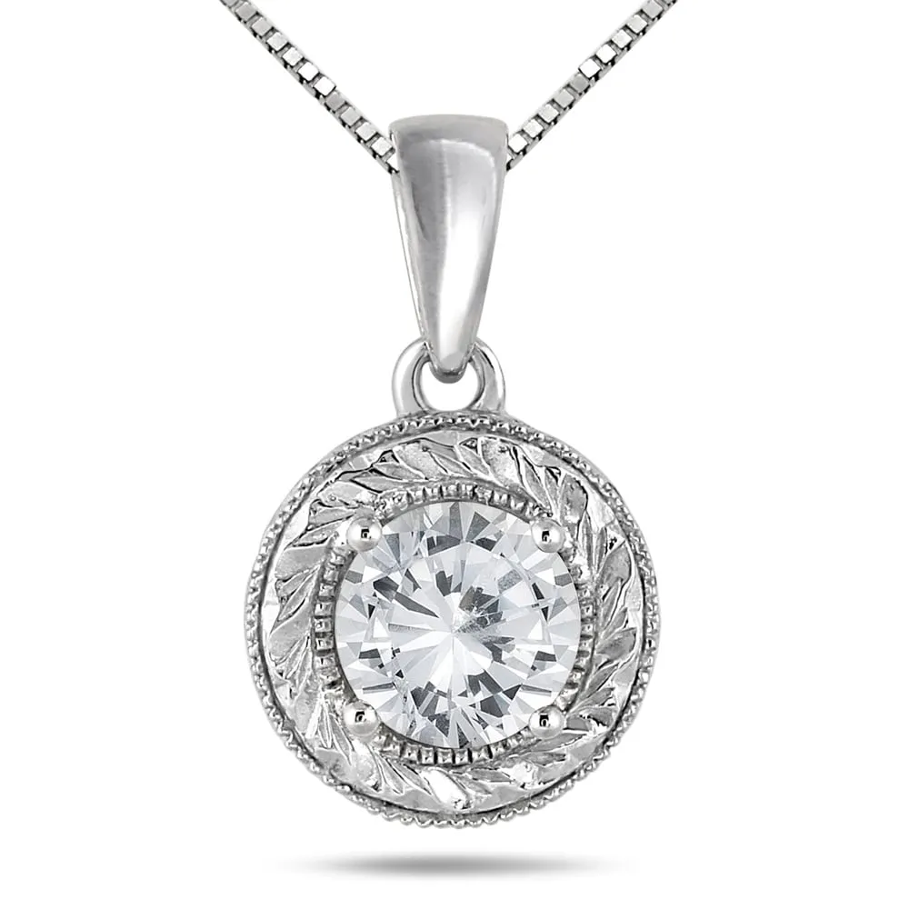 1 Carat Round Antique Engraved Diamond Solitaire Pendant in 14K White Gold sold by Zulily