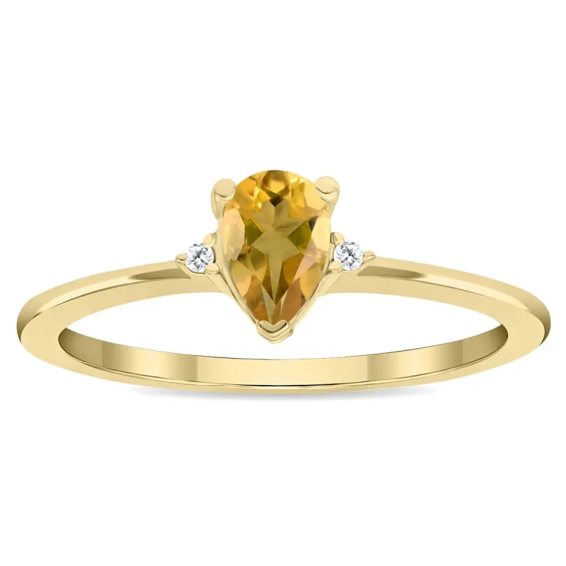Women's Pear Shaped Citrine and Diamond Classic Band in 10K Yellow Gold sold by Zulily