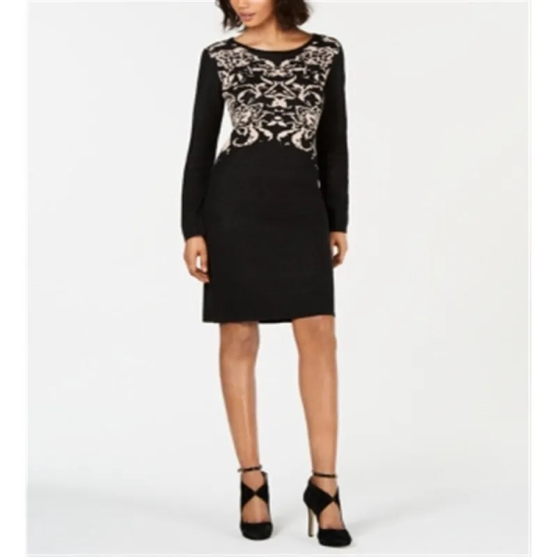 NY Collection Women's Printed Metallic Threaded Dress Black Size Petite X-Small sold by Zulily