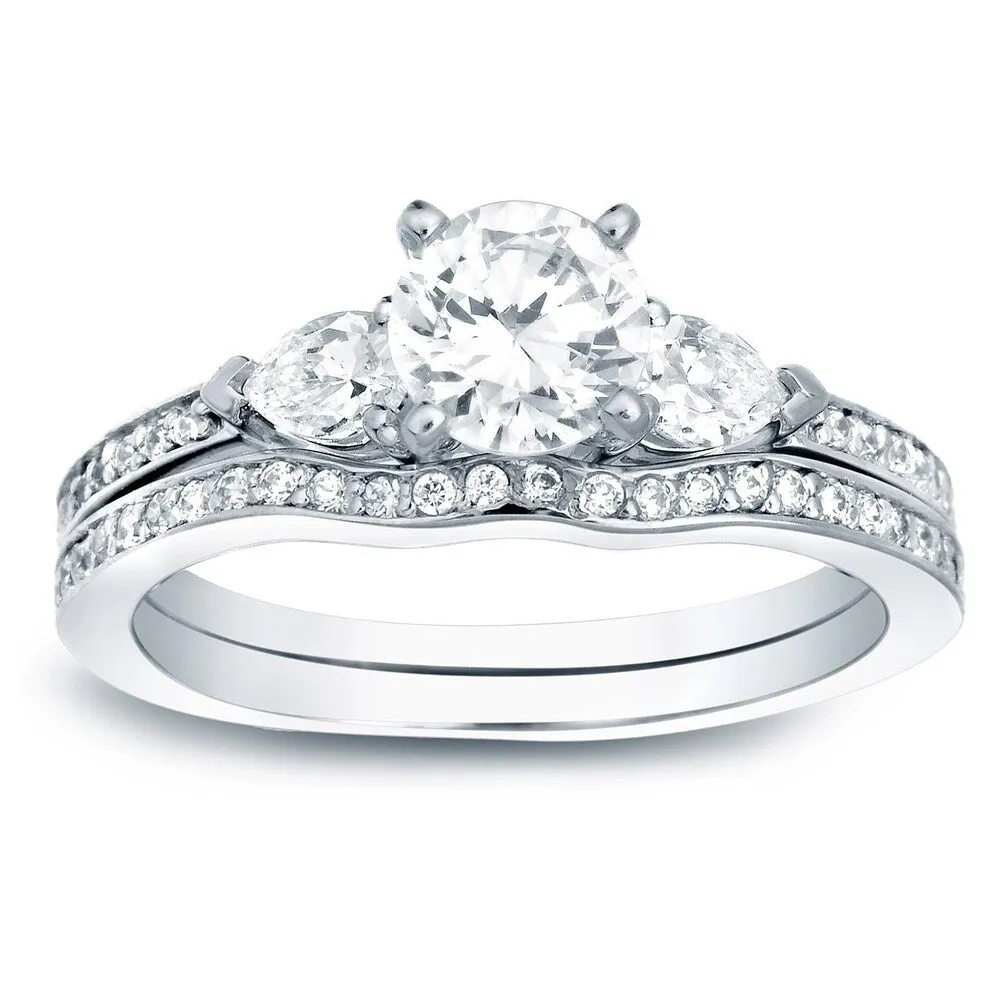 Auriya 14k Gold 1 carat TW 3-Stone Diamond Engagement Ring Set sold by Zulily