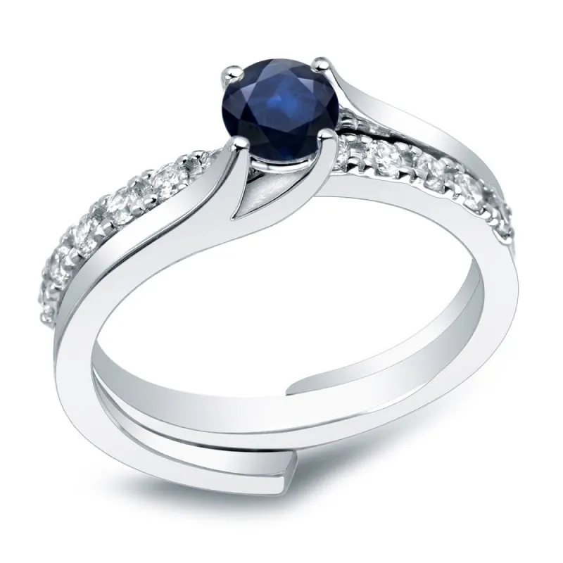 Auriya Platinum 3/5ct Blue Sapphire and 2/5ctw Diamond Engagement Ring Set sold by Zulily