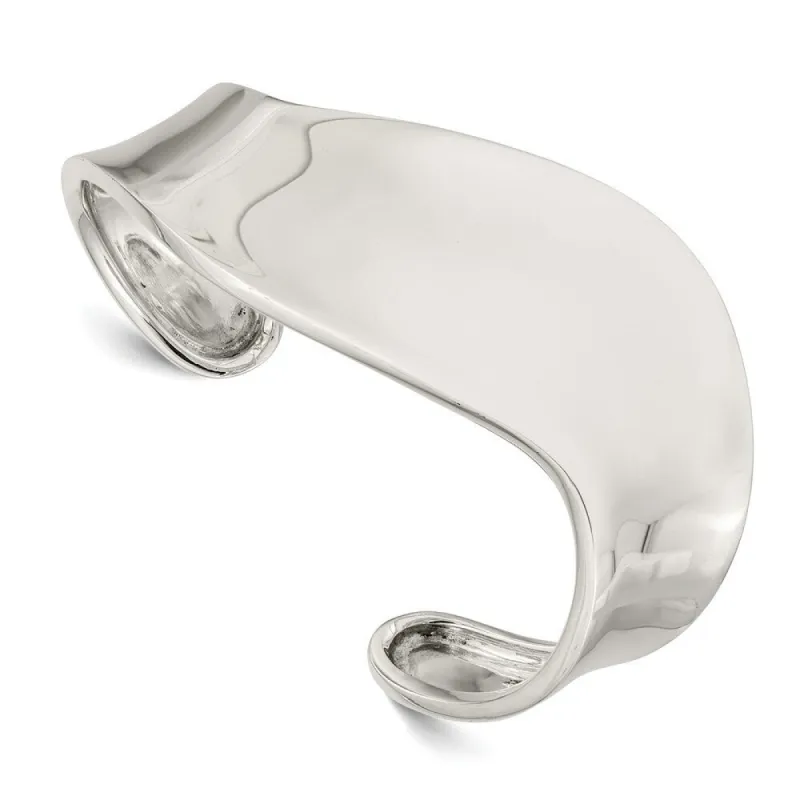 Curata 925 Sterling Silver 25mm Solid Abstract Wave Adjustable Cuff Bangle Bracelet sold by Zulily