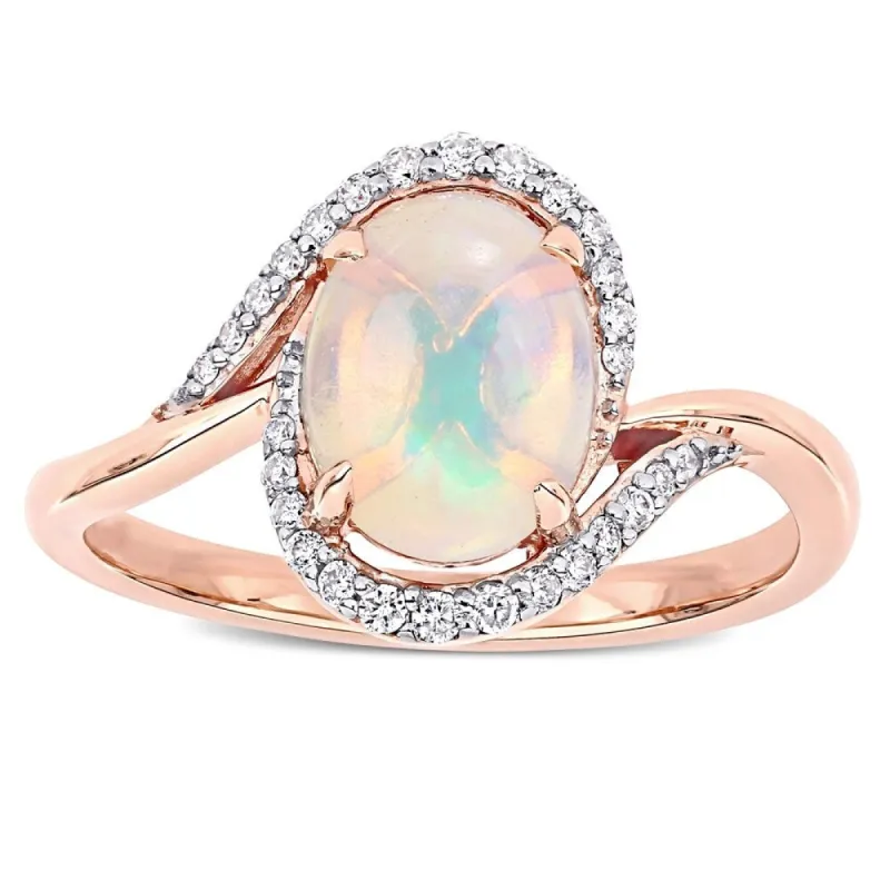 Miadora 10k Rose Gold Oval-Cut Ethiopian Blue Opal & 1/7ct TDW Diamond Bypass Ring sold by Zulily