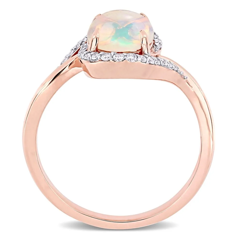 Miadora 10k Rose Gold Oval-Cut Ethiopian Blue Opal & 1/7ct TDW Diamond Bypass Ring sold by Zulily product image thumbnail 3