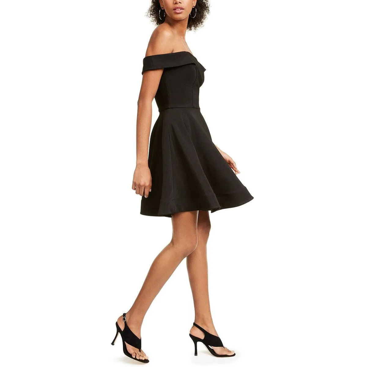Crystal Doll Junior's Off the Shoulder Fit & Flare Dress Black Size 2XS sold by Zulily product image thumbnail 3