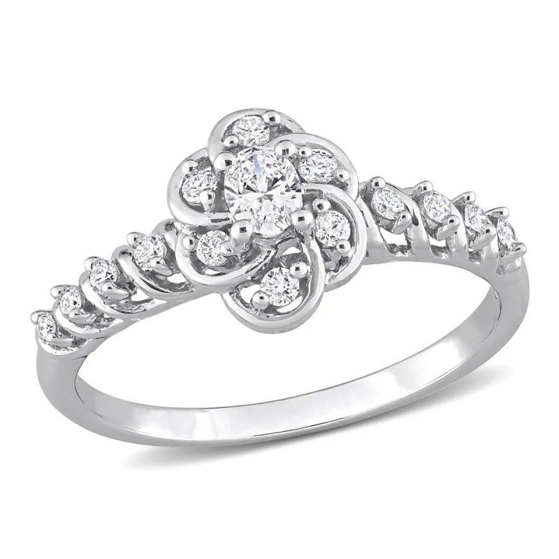 Miadora 1/3ct TDW Oval-cut Diamond Spiral Floral Engagement Ring in 14k White Gold sold by Zulily