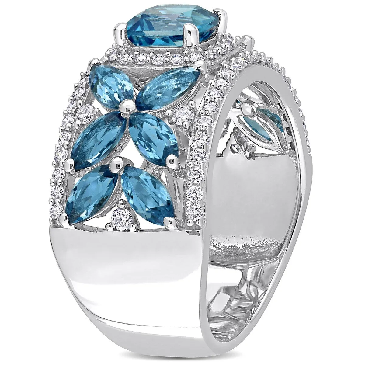 Miadora 14k White Gold London-Blue Topaz and 1/2ct TDW Diamond Floral Anniversary Band Ring sold by Zulily product image thumbnail 4