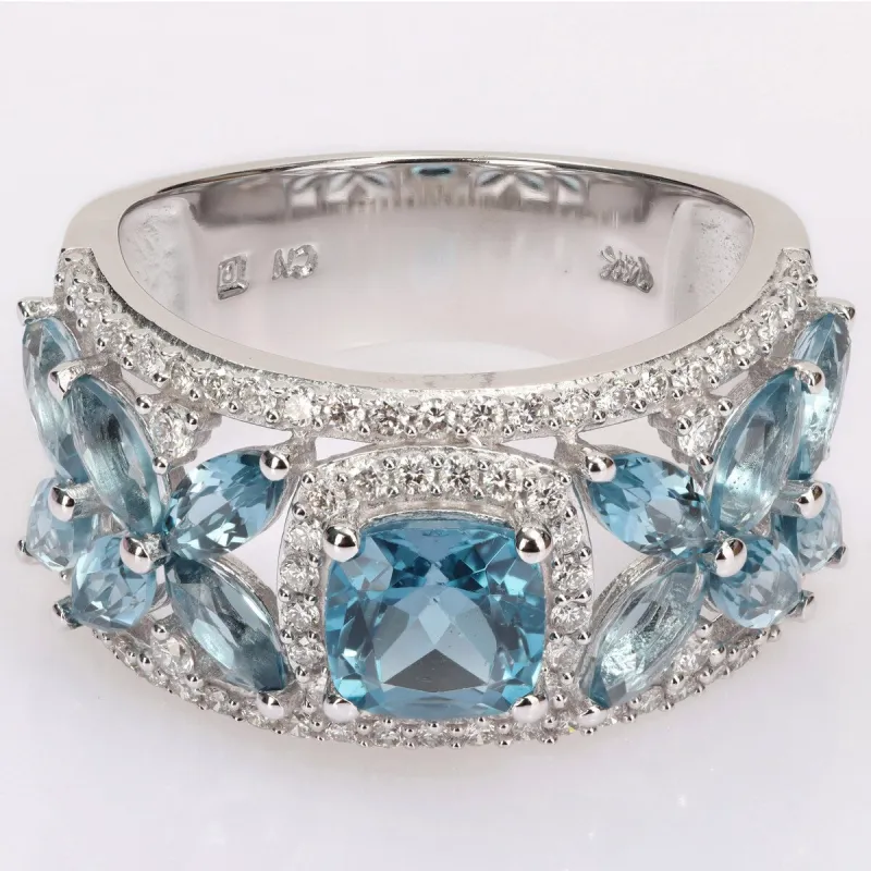 Miadora 14k White Gold London-Blue Topaz and 1/2ct TDW Diamond Floral Anniversary Band Ring sold by Zulily