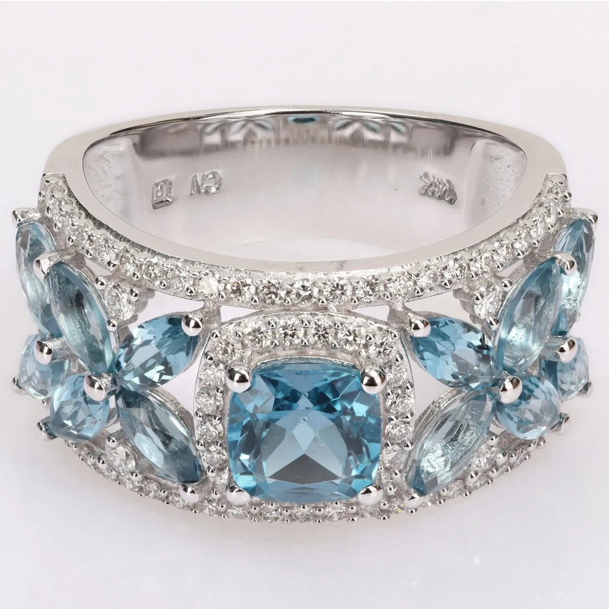 Miadora 14k White Gold London-Blue Topaz and 1/2ct TDW Diamond Floral Anniversary Band Ring sold by Zulily