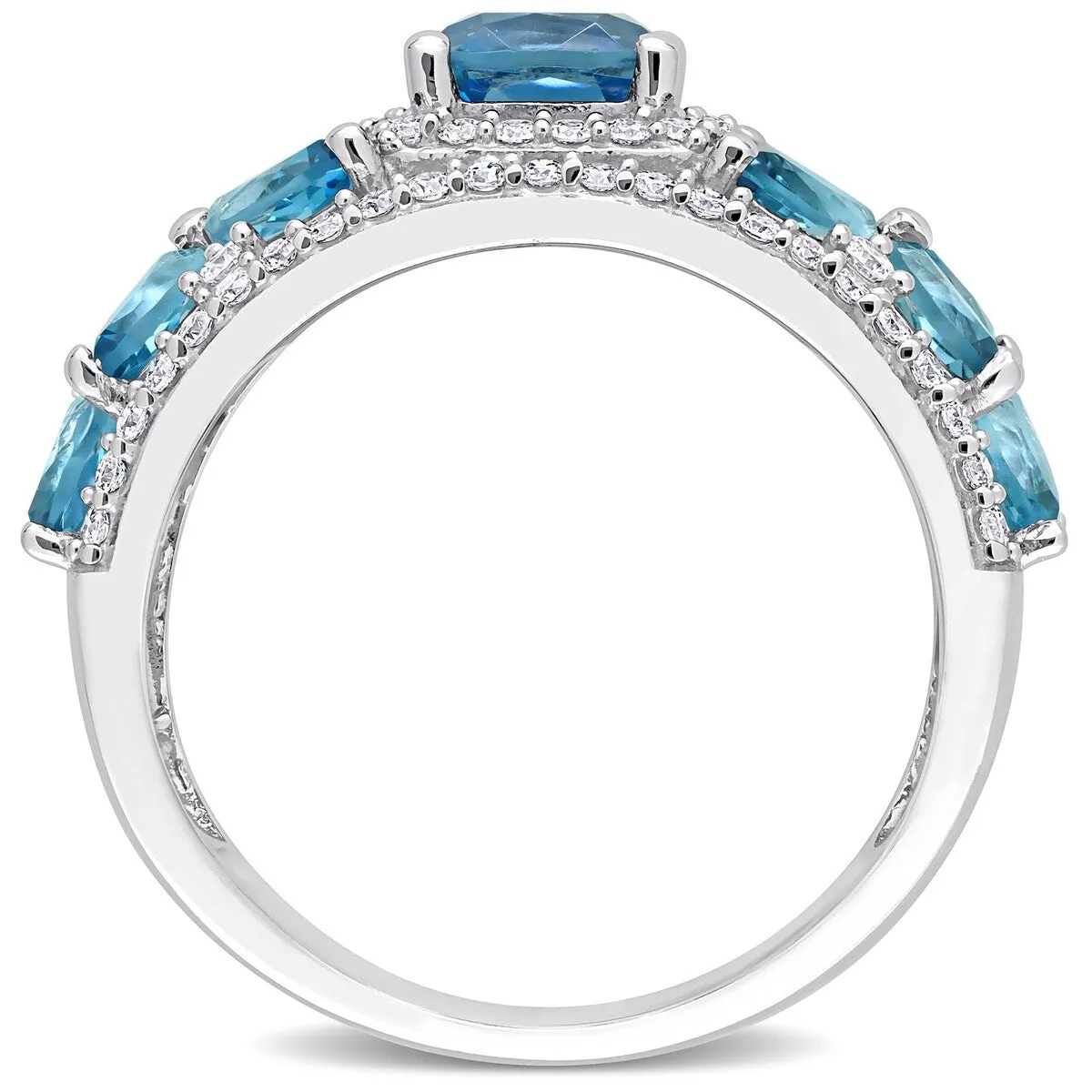 Miadora 14k White Gold London-Blue Topaz and 1/2ct TDW Diamond Floral Anniversary Band Ring sold by Zulily product image thumbnail 5
