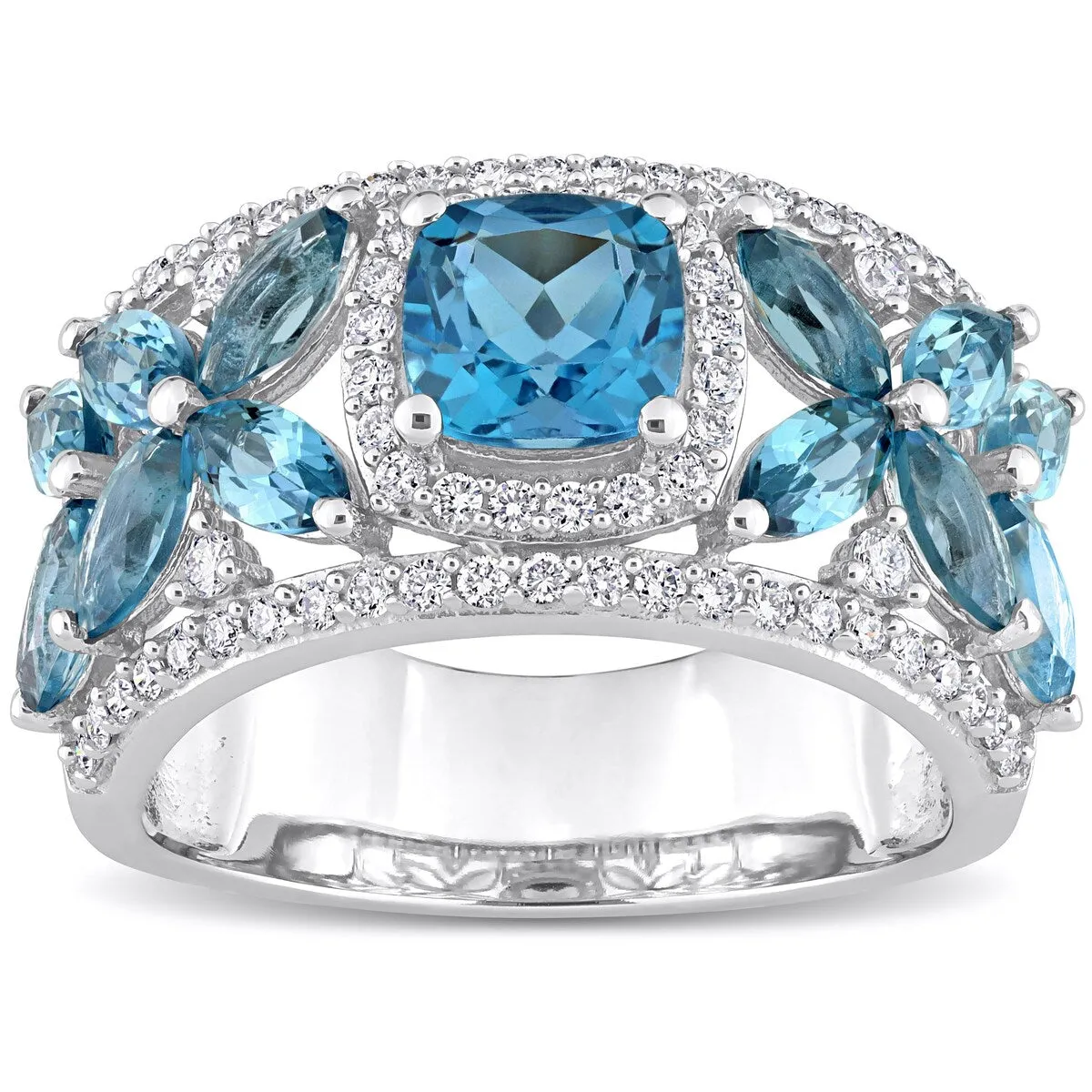 Miadora 14k White Gold London-Blue Topaz and 1/2ct TDW Diamond Floral Anniversary Band Ring sold by Zulily product image thumbnail 3