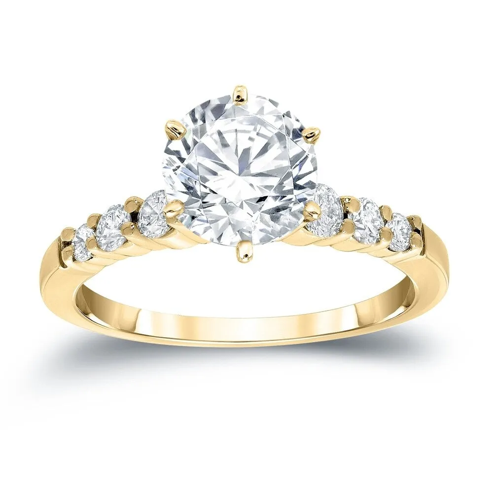 Auriya 14k Gold Classic 3 carat Round Moissanite and 1/3ct Side Stone Diamond Engagement Ring sold by Zulily product image thumbnail 2