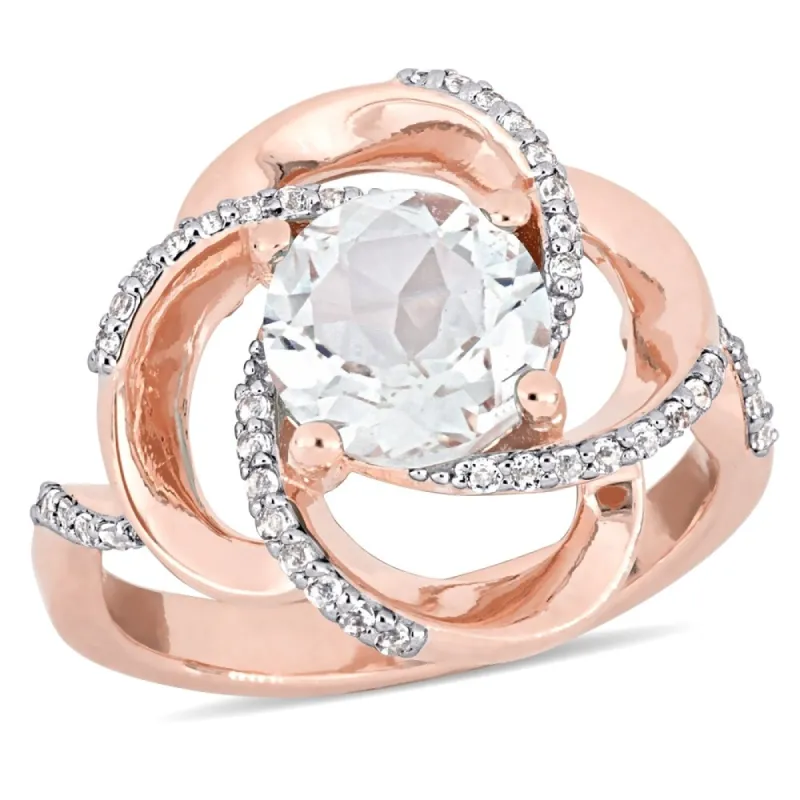 Miadora Rose Plated Sterling Silver White Topaz Swirl Halo Ring sold by Zulily