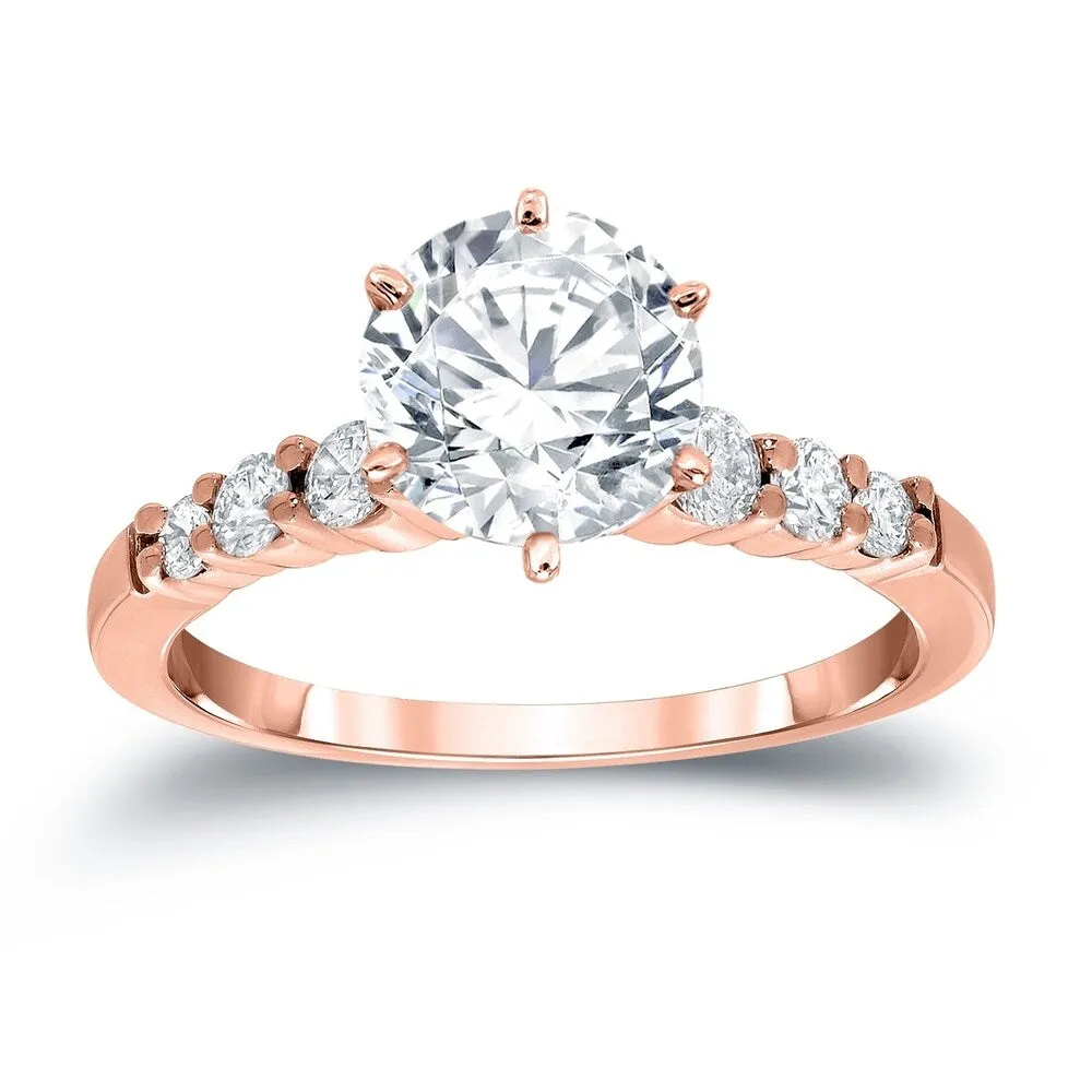Auriya 14k Gold Classic 3 carat Round Moissanite and 1/3ct Side Stone Diamond Engagement Ring sold by Zulily product image thumbnail 3