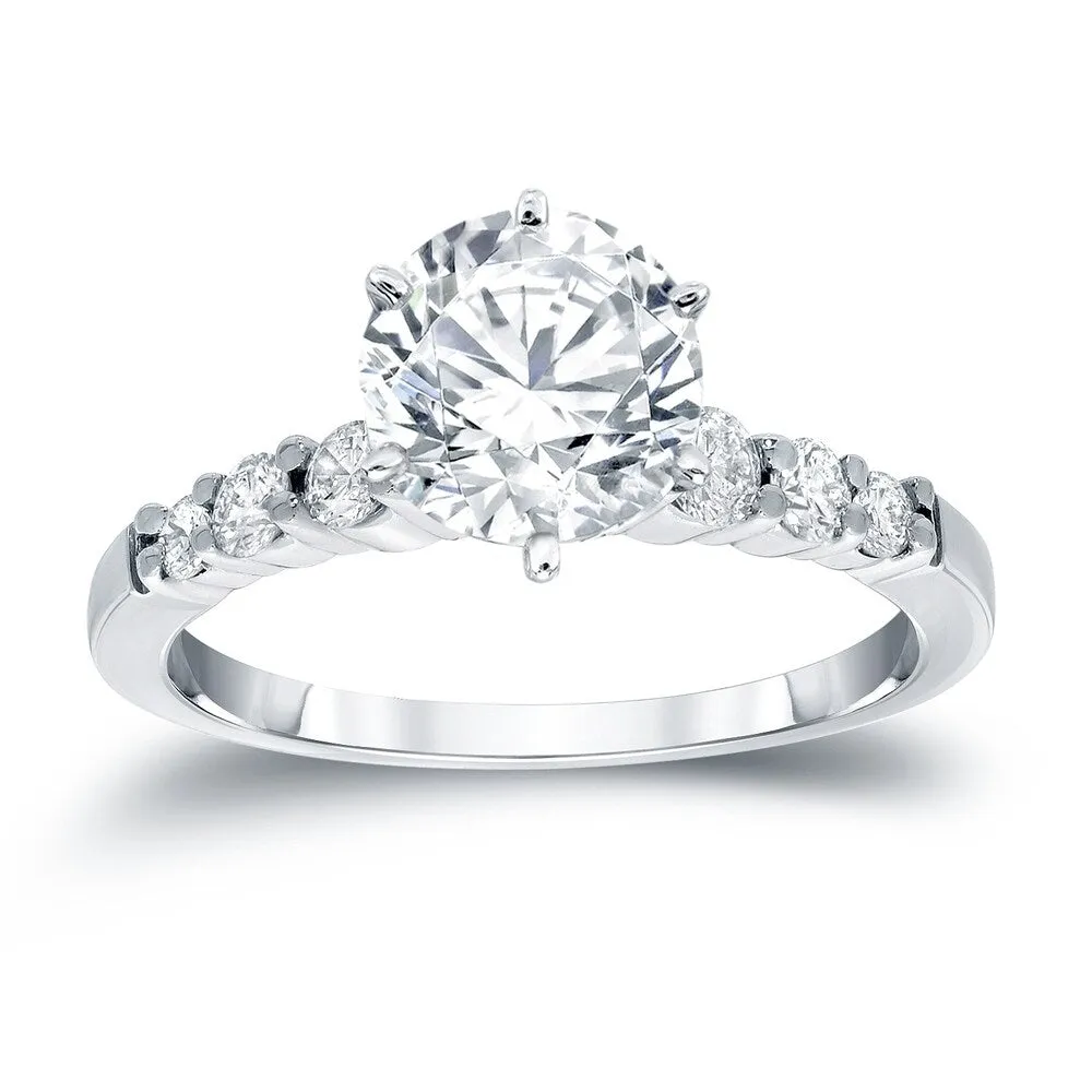 Auriya 14k Gold Classic 3 carat Round Moissanite and 1/3ct Side Stone Diamond Engagement Ring sold by Zulily