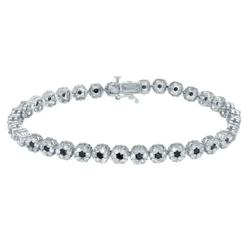 14k Gold 4 1/2ct TDW Floral Black Diamond Halo Tennis Bracelet sold by Zulily