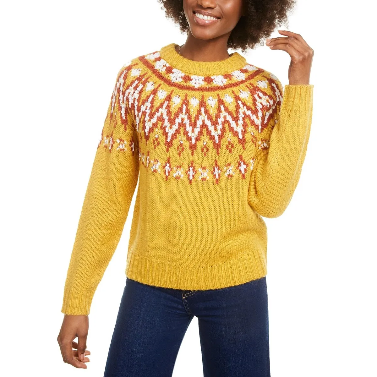 Hooked Up By Lot Juniors' Fair Isle Crewneck Sweater Yellow Size Small sold by Zulily