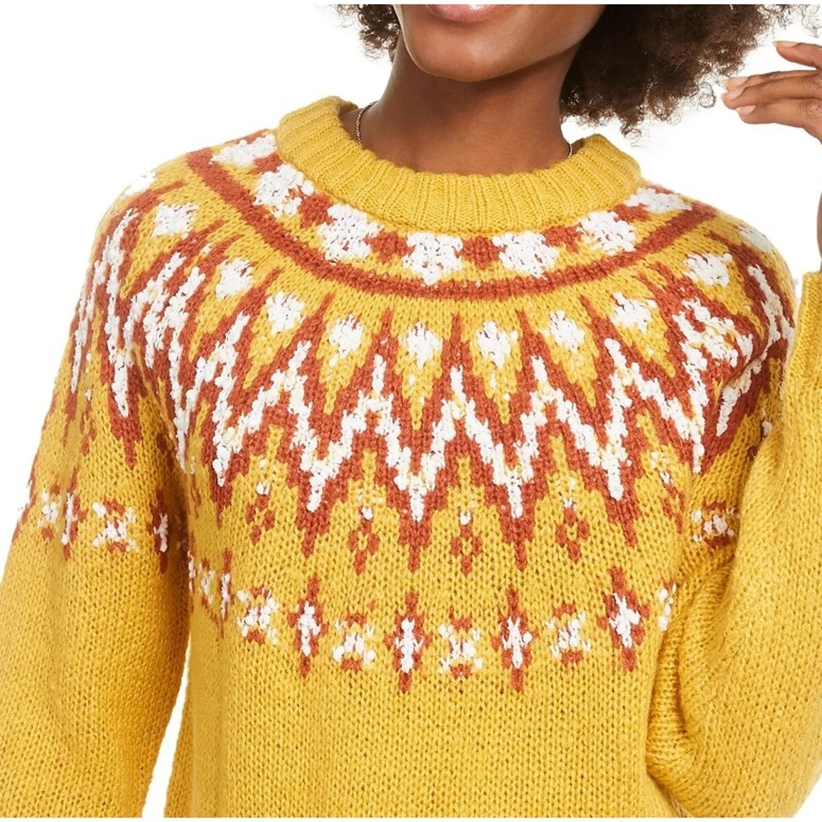 Hooked Up By Lot Juniors' Fair Isle Crewneck Sweater Yellow Size Small sold by Zulily product image thumbnail 2