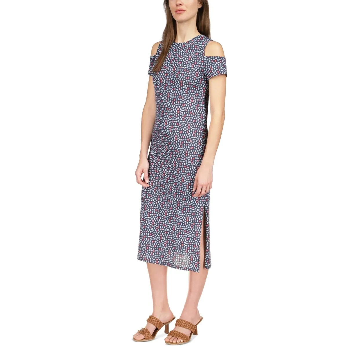 Michael Kors Women's Palm Cold Shoulder Midi Dress Blue Size Small sold by Zulily