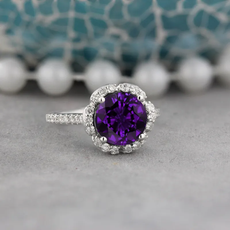Auriya Vintage 1 7/8ct Fancy Purple Amethyst and Halo Diamond Engagement Ring 3/8ct Fancy 14k Gold sold by Zulily