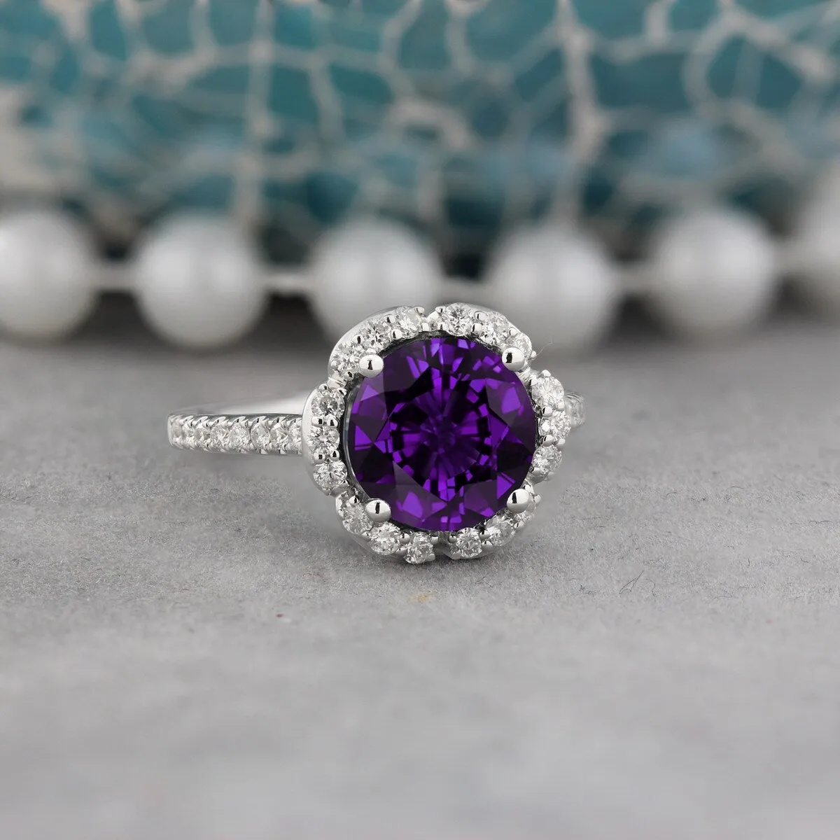 Auriya Vintage 1 7/8ct Fancy Purple Amethyst and Halo Diamond Engagement Ring 3/8ct Fancy 14k Gold sold by Zulily