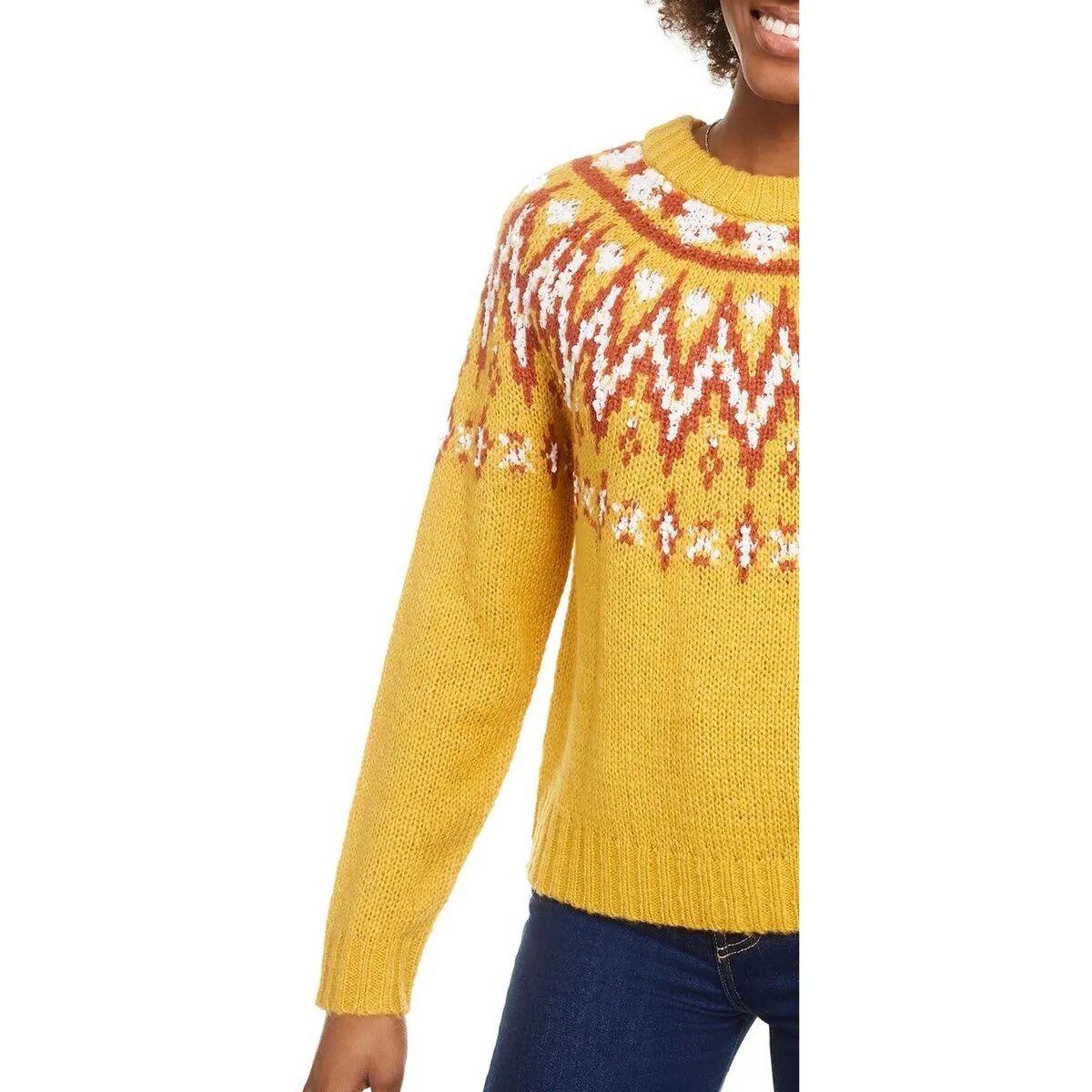 Hooked Up By Lot Juniors' Fair Isle Crewneck Sweater Yellow Size Small sold by Zulily product image thumbnail 3