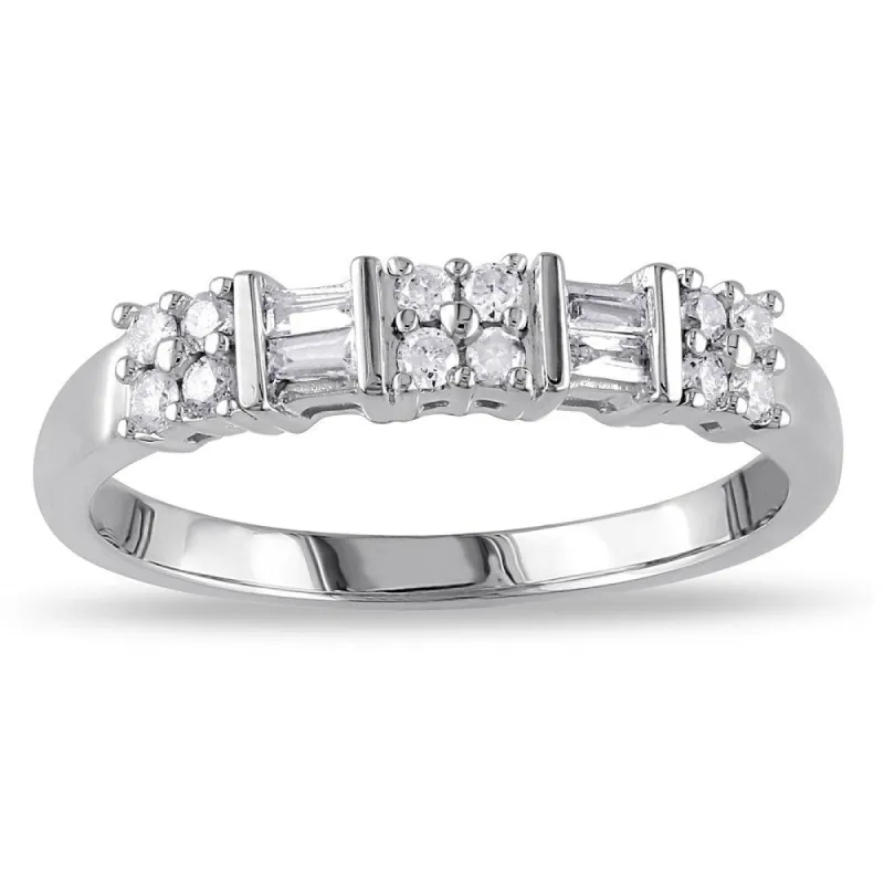 Miadora 10k White Gold 1/4ct TDW Channel-set Baguette and Round-cut Diamond Stackable Anniversary/ W sold by Zulily