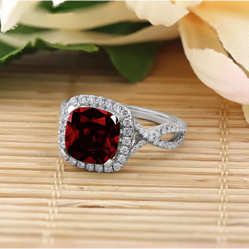 Auriya 3 1/8ct Cushion-cut Garnet and Halo Diamond Engagement Ring 1/2cttw 14k Gold sold by Zulily