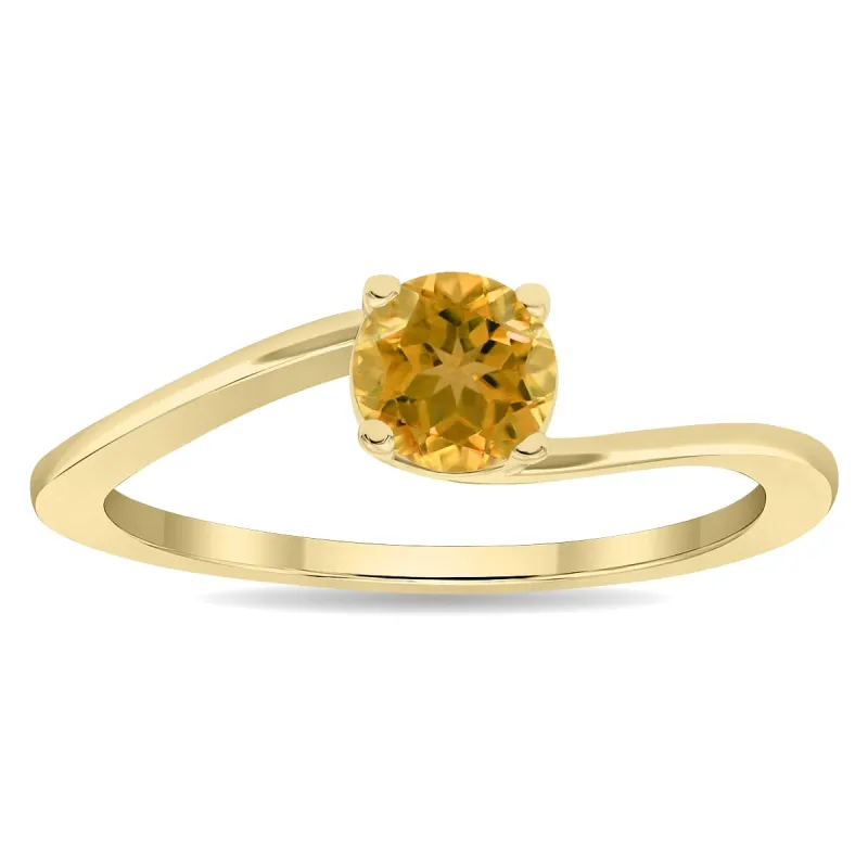 Women's Round Shaped Solitaire Citrine Wave Ring in 10K Yellow Gold sold by Zulily