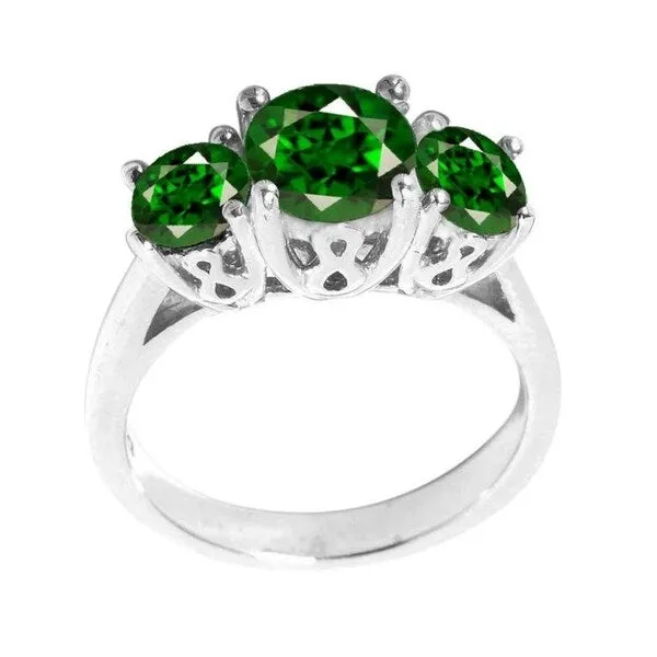 Sterling Silver Round Green Emerald Three stone Ring sold by Zulily product image thumbnail 2