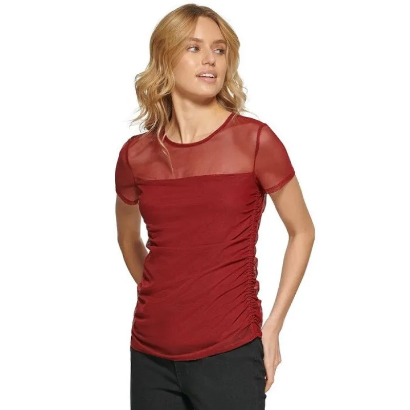 DKNY Women's Sheer Yoke Mesh Top Purple sold by Zulily