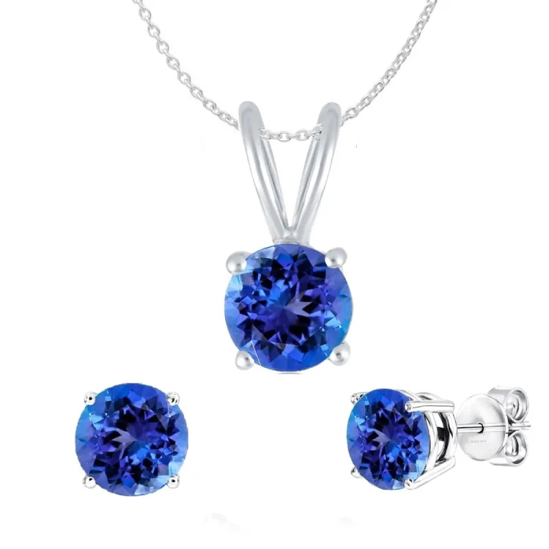 Set of Sterling Silver Pendant and Earring in Natural Tanzanite with 18" Chain sold by Zulily